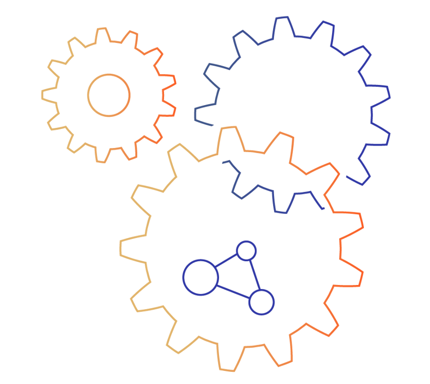 Gears working line art representing Legacys offerings for financial organizations